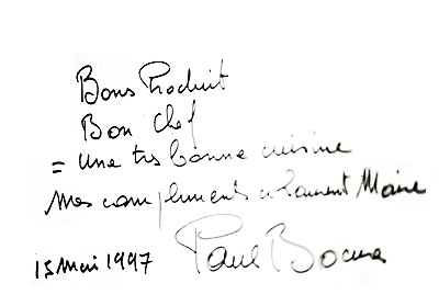 Appréciation signée Paul Bocuse Appréciation signée Paul Bocuse