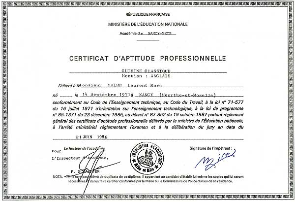 Photo du Certificat Professionnel
