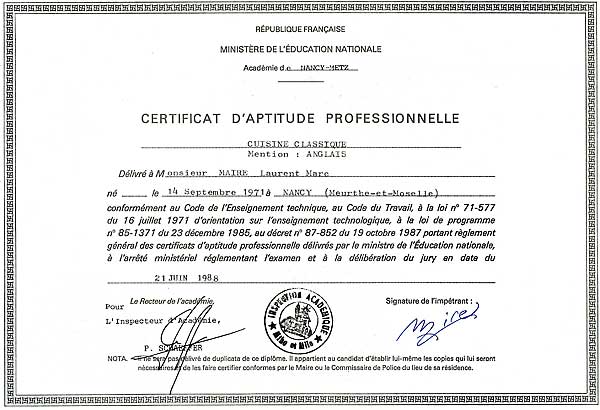 Photo du Certificat Professionnel Photo du Certificat Professionnel